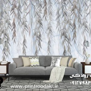 چاپ پوستر دیواری برگ درخت بید بکگراند ابی