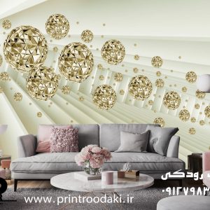 پوستر دیواری سه بعدی طرح بارش گوی های طلایی