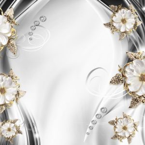 پوستر دیواری گل سفید زمینه طوسی