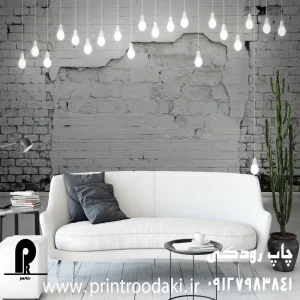 چاپ پوستر دیواری دیوار آجری سفید با لامپ