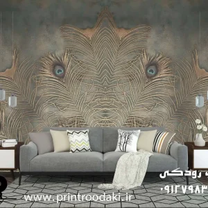 پوستر دیواری پر طاووس پتینه ای