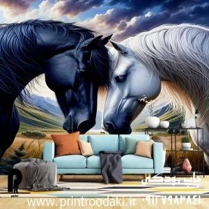 چاپ پوستر دیواری دو اسب سفید و سیاه