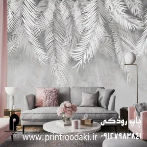 چاپ پوستر دیواری برگ سوزنی پتینه ای طوسی