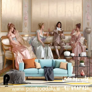 چاپ پوستر دیواری نقاشی قدیمی چهار زن و یک مرد