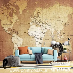 چاپ پوستر دیواری نقشه جهان با قطب نما