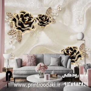 چاپ پوستر دیواری گل هلندی مشکی طلایی