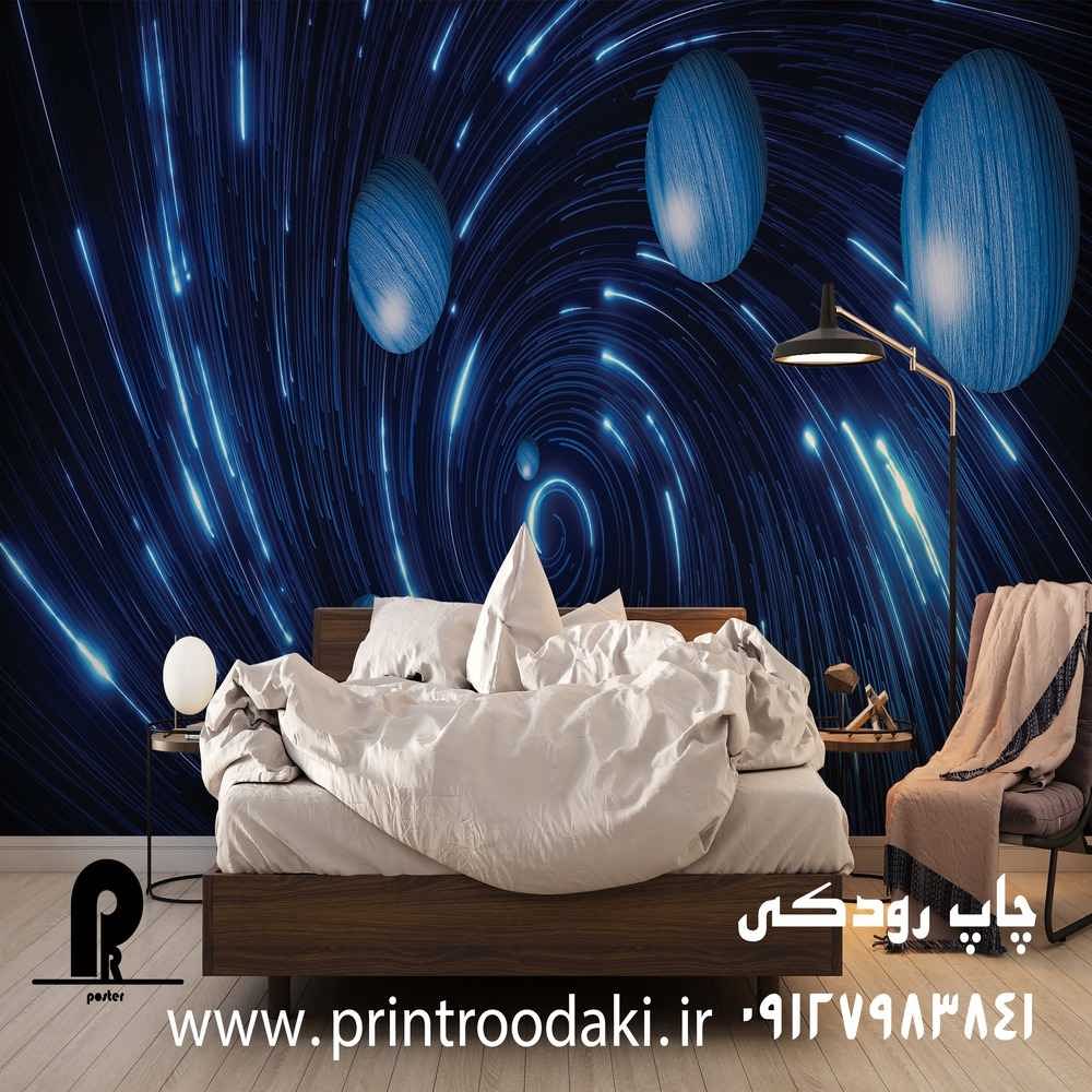 عکس مقاله پوستر دیواری چاله فضایی با گوی های ابی