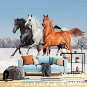 چاپ پوستر دیواری اسب سیاه سفید و قهوه ای