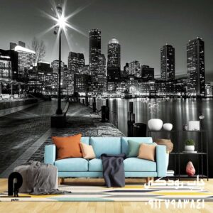 چاپ پوستر دیواری دریاچه و شهر در شب