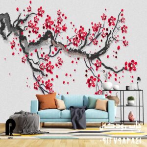 چاپ پوستر دیواری شاخه گل قرمزی
