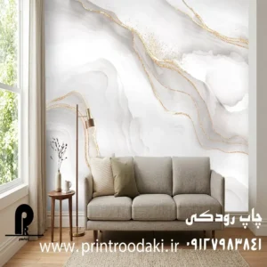 چاپ پوستر دیواری سنگ ماربل سفید طوسی با رگه طلایی