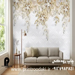 چاپ پوستر دیواری گل کریستالی سفید با زمینه سفید