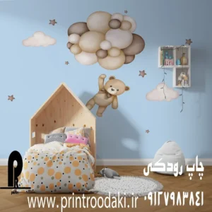مقاله چاپ پوستر دیواری اتاق نوزاد خرس قهوه ای زمینه ابی