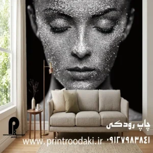طرح پوستر دیواری پرتره چهره زن مشکی با اکلیل های نقره ای