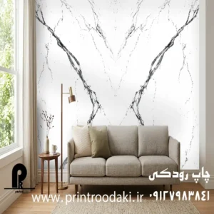 چاپ پوستردیواری سنگ و ماربل سفید با رگه های مشکی